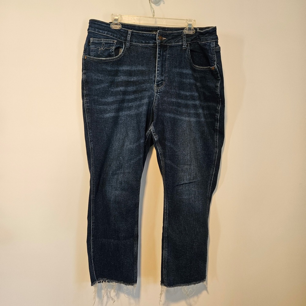 Judy Blue Cropped Straight Leg Jeans 20W Dark Wash Raw Hem High Waist Capri
